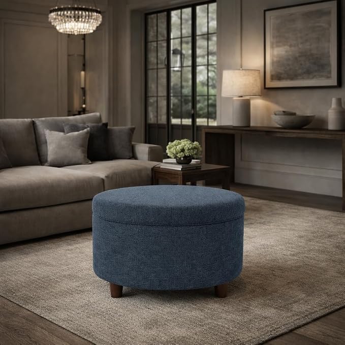 HomePop 28" Round Storage Ottoman - Textured Navy