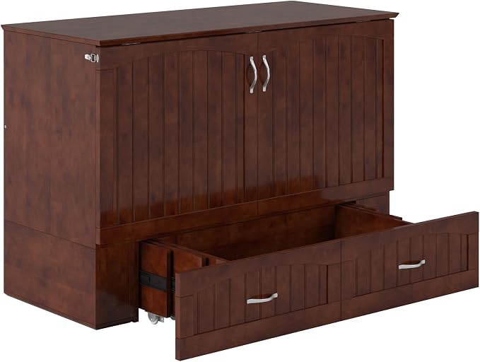 AFI, Southampton Murphy Bed Chest Full with 6" Mattress, Built-in USB Charger & Storage Drawer, Walnut
