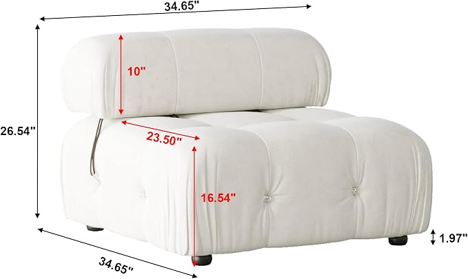 Modular Sectional Sofa, Velvet Couch, Middle seat, Beige
