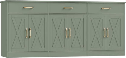 HOSTACK 71" Large Sideboard Buffet Cabinet with Storage, Farmhouse Coffee Bar Cabinet with 3 Drawers, Long Kitchen Buffet Table, Kitchen Sideboard Storage Cabinet for Dining Room, Living Room, Green