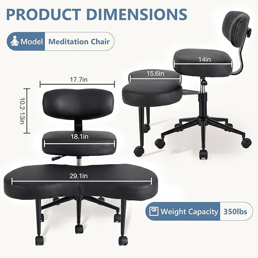 DUMOS Ergonomic ADHD Cross Legged Office Desk Chair with Adjustable Backrest, Height Adjustable Meditation Chair with 360° Swivel Footstool, PU Leather Yoga Stool for Home Office, Black
