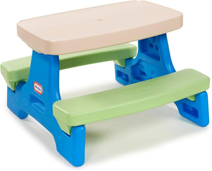 Little Tikes Easy Store Jr. Picnic Table with Umbrella - Blue / Green, 27.25''L x 27.00''W x 18.25''H