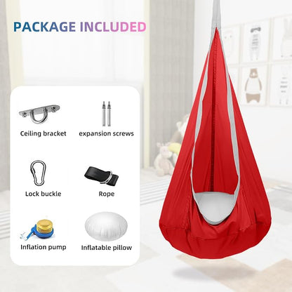 Kids Swing Seat Hammock Chair Indoor Outdoor Hanging Chair for Children,Soft & Safe with High Weight Capacity, Easy Install Perfect for Bedroom, Garden, Playroom (Red)