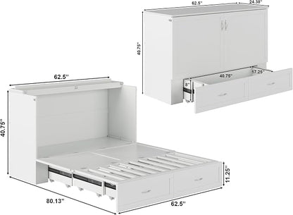 AFI Hamilton Queen Murphy Bed Chest with Mattress, Storage, and Built-in Charger in White