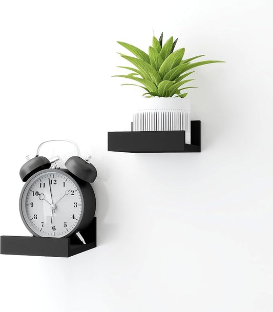 Small Black Floating Shelves for Wall Decor, Wall Mounted Wood Shelf for Bedroom, Living Room, Bathroom, Kitchen, Nursery, Mini Display Ledge Shelf with Lip Set of 2-4 Inches, Black