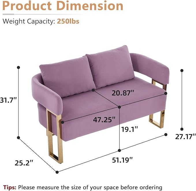 Loveseat Sofa and 2 Accent Chairs Comfy Sofa Modern Accent Chairs for Living Room with Golden Legs Teddy Upholstered Reading Armchairs no Wheels for Reception Room//Bedroom/Lounge/Office,Purple