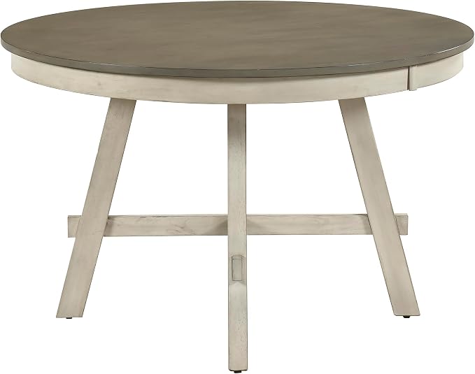 Lexicon 48 Inch Dia. Modern Round Dining Table, Wooden Kitchen Table, Seats for 4 People, Space Saving, for Kitchen, Dining Room, Two-Tone Finish (Greywash and Antique White)