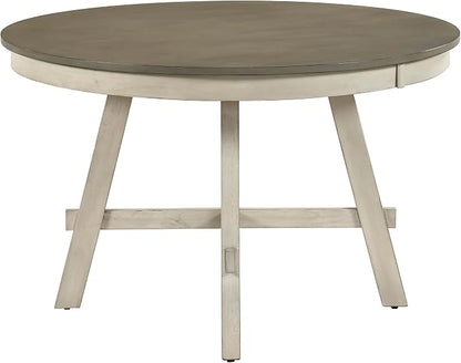 Lexicon 48 Inch Dia. Modern Round Dining Table, Wooden Kitchen Table, Seats for 4 People, Space Saving, for Kitchen, Dining Room, Two-Tone Finish (Greywash and Antique White)