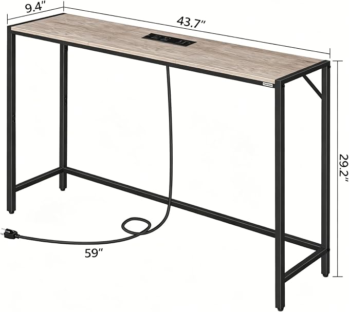 MAHANCRIS Console Table, Narrow Sofa Table, 43.7” Entrance Table with Power Station, Behind Couch Table, Simple Style, for Living Room, Hallway, Entryway, Foyer, Greige and Black CTHG112E01