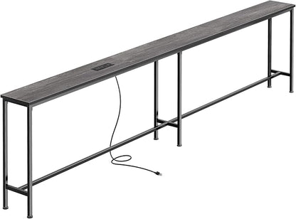 SUPERJARE 102.4 Inch Sofa Table with Power Outlets and USB-C Port, 5.9 Inch Narrow Console Tables, Entryway Hallway Couch Tables with Storage, Behind Sofa, Small Spaces, Living Room, Grey