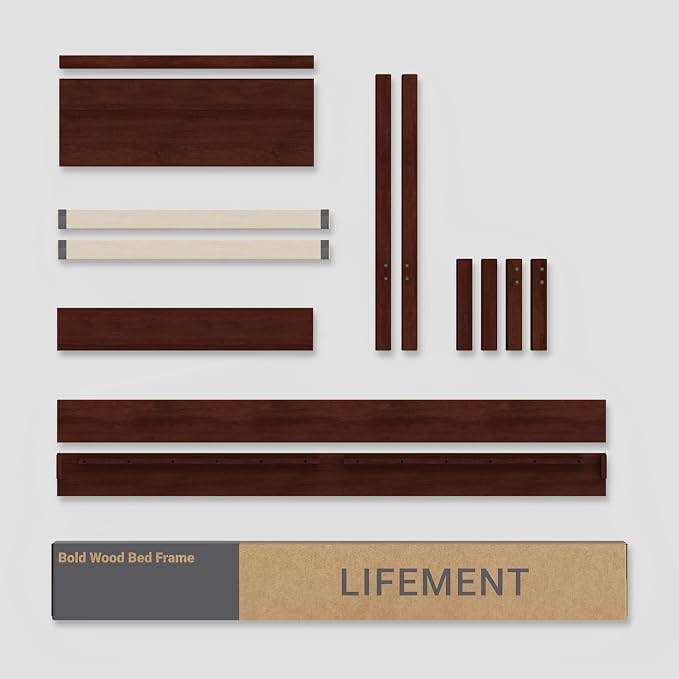 LIFEMENT Full Bed Frame Signature Wood Platform, Noise Free, Under Bed Storage, No Box Spring Needed, Easy Assembly, Walnut