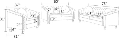 60" Loveseat Sofa, Microfiber Chesterfield Upholstered Sofas Love Seat, Couch Chair Sets with Style Button Tufted, Scroll Arms and Nailhead for Living Room, Office, White