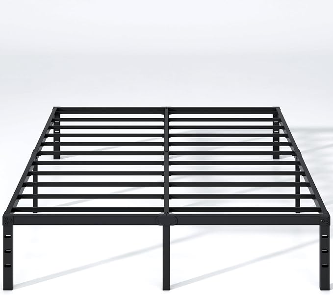 NEW JETO Metal Bed Frame,Queen Size Bed Frame with Storage Space,Heavy Duty Sturdy Mattress Foundation,Easy Assembly,No Box Spring Needed, Black,18 Inch,Queen