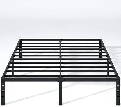 NEW JETO Metal Bed Frame,Queen Size Bed Frame with Storage Space,Heavy Duty Sturdy Mattress Foundation,Easy Assembly,No Box Spring Needed, Black,18 Inch,Queen