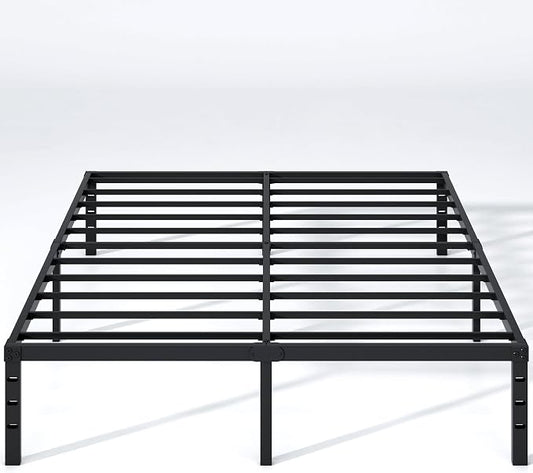 NEW JETO Metal Bed Frame,Queen Size Bed Frame with Storage Space,Heavy Duty Sturdy Mattress Foundation,Easy Assembly,No Box Spring Needed, Black,18 Inch,Queen