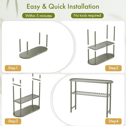 Modern Entryway Table for Hallway Bamboo 39.4", Green Console Tables for Entryway 2-tier, Behind Sofa Table with Anti-fall Edge, TV Stand for Living Room, 5min Easy Assembly, 39.4"L x 11.8"W x 29.7"H