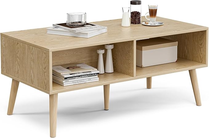 ZttRiee Rattan Coffee Table with Drawer, Boho, Natural | 39.4"L x 19.7"W x 16.9"H, 220 lbs capacity, 1 rattan drawer & open compartments, solid wood legs, ~30 min assembly