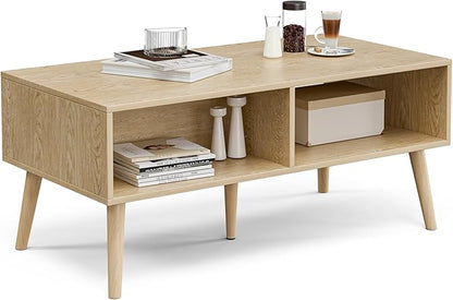 ZttRiee Rattan Coffee Table with Drawer, Boho, Natural | 39.4"L x 19.7"W x 16.9"H, 220 lbs capacity, 1 rattan drawer & open compartments, solid wood legs, ~30 min assembly