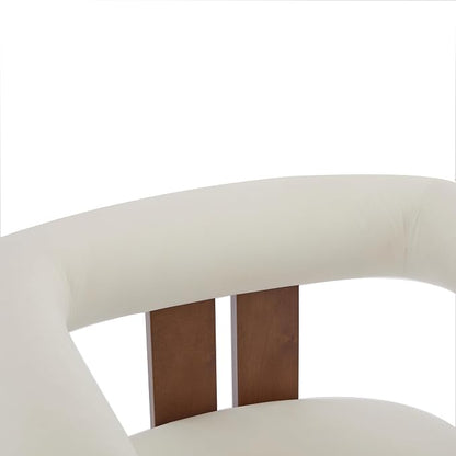 Christopher Knight Home Modern Velvet Upholstered Accent Chair for Living Room, Home Office, Apartment, Arm Chair with Curve Backrest and Birch Wood Legs, Three Legs Structure, White and Brown
