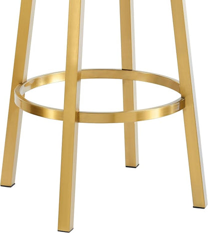 Armen Living Madrid 30" Seat Height Swivel Modern Vintage Coffee Faux Leather and Gold Brushed Stainless Steel Bar Stool for Kitchen Island Counter