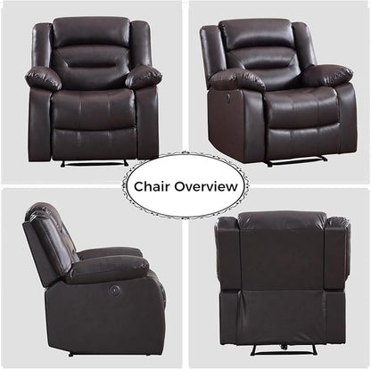 EBELLO Classic Power Recliner Chair, Faux Leather Oversized Electric Overstuffed Chair with Soft Cushion and Back, Sofa with Comfortable Armchair for Living Room, Brown