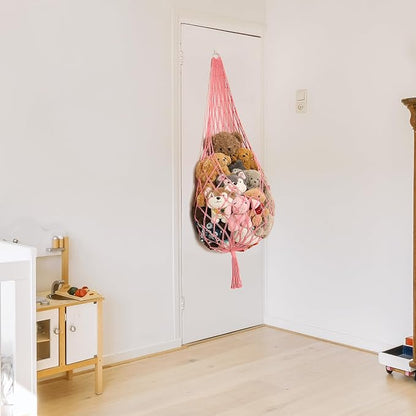 Amdermi Novel Stuffed Animal Hammock Corner Hanging Net for Stuff Aniaml Storage Macrame Toy Display Plush Toy Holder-Perfect for The Tiny Space Walls (pink, XXL)