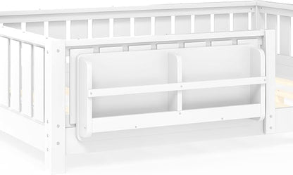 Bellemave Full Floor Bed with high Rails and with Built-in Bookshelf for Kids, Girls, Boys, Wood Montessori Floor Bed Without Door, White