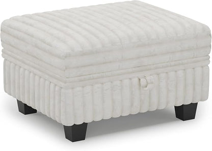 Belffin Corduroy Fabric Ottoman with Storage Ottoman for Modular Sectional Couch Beige Couch