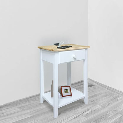 Casual Home Owl Night Stand with USB Port Charging Station and Drawer, 17.5" W x 14.25" D x 24.5" H, Natural White