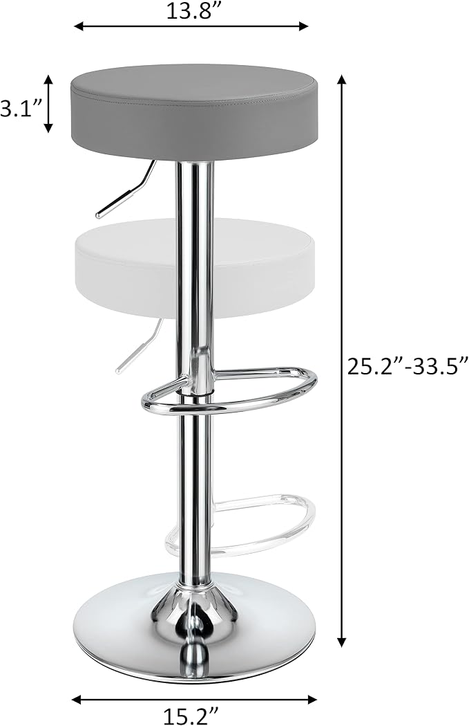 Finnhomy Bar Stools Set of 2 Modern PU Leather, Swivel Barstools with Footrest and Backless Round, Counter Height Adjustable Modern Counter stools for Kitchen, Grey
