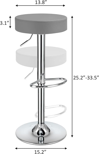 Finnhomy Bar Stools Set of 2 Modern PU Leather, Swivel Barstools with Footrest and Backless Round, Counter Height Adjustable Modern Counter stools for Kitchen, Grey