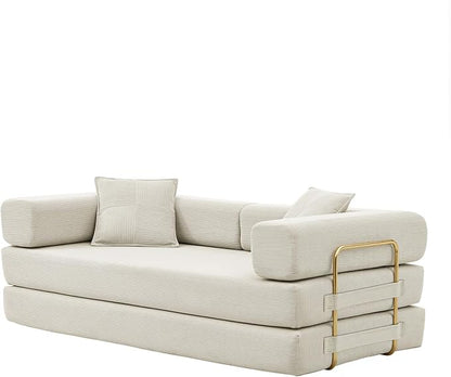 HANXIN 78 Inch Convertible Sleeper Sofa Bed, Folding Floor Mattress Couch with Fixed-Shape Frame, Futon Boneless Couch Lounge Loveseat with Pull Out Bed, No Assembly Required (Beige)