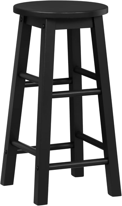 Linon Zeke Black Solid Wood Backless Round Counter Stool with 24 Inch Seat Height
