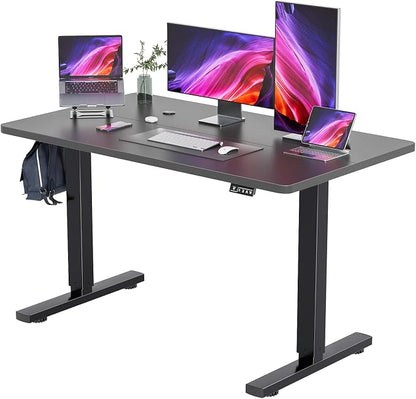 YESHOMY Height Adjustable Electric Standing Desk, 55 inch Computer Table, Home Office Workstation, Black Leg/Black Top