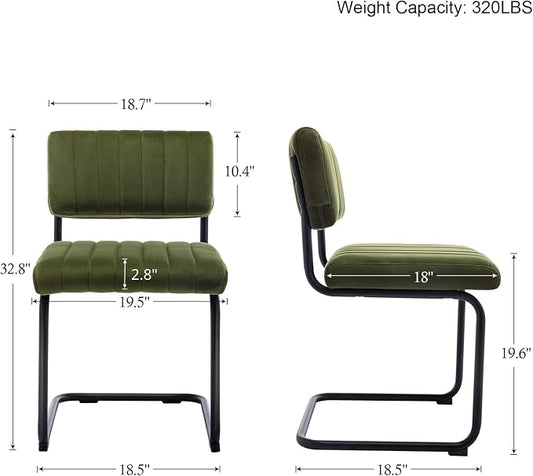 ONEVOG Mid Century Modern Dining Chairs Set of 4, Green Velvet Kitchen Chairs with Tufted Backs, Upholstered Wide Seat, Armless Cantilevered Chairs with Metal Legs for Kitchen Living Room