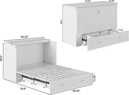 AFI, Southampton Murphy Bed Chest Full with 6" Mattress, Built-in USB Charger & Storage Drawer, White