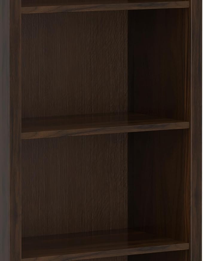 SIMPLIHOME Warm Shaker Desk and Bookcase Bundle - 48 inch Wide Solid Wood Transitional Desk with Drawers and 26 inch Wide 5-Shelf Bookcase in Brunette Brown, Home Office Furniture (Set of 2)
