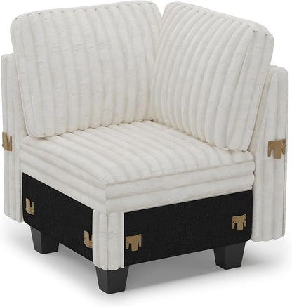Belffin Corduroy Corner Seat for Modular Sofa Sectional Couches for Living Room Beige Couch