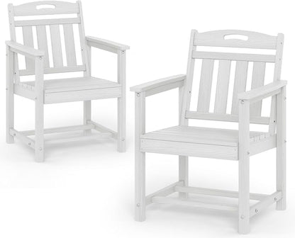 Patio Chairs Set of 2, HDPE Outdoor Dining Chairs with Wide Seat, All Weather Oversized Porch Chair for Garden, Backyard, Deck - White