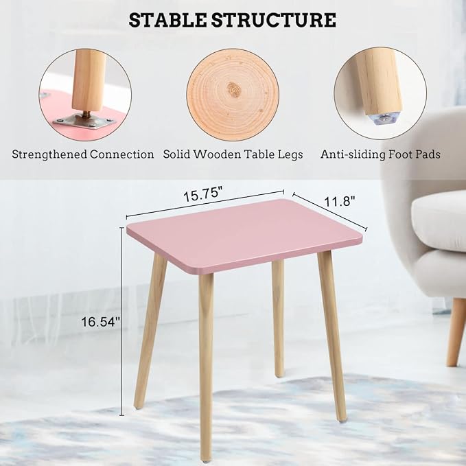 FORAOFUR Side Table Set of 2, Modern Side Table Accent Tables for Small Spaces, Wooden Home Decor, Easy Assembly | 2 Pack Pink finish, fits living/bedroom/balcony, compact for small spaces, sturdy, easy assembly with tools