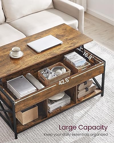 VASAGLE Lift Top Coffee Table with Storage Shelf, 3 Compartments