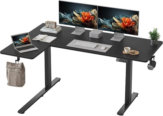 YIHAYO Reversiable L-Shaped Electric Standing Desk, 59 Inches Stand Up Corner Desk, Sit and Stand Up for Work Office Home, Ergonomic Rising Computer Table with Splice Board, Black