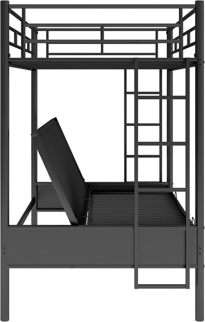 Bellemave Twin Over Futon bunk Bed, loft Bed with futon, Twin Over Full Futon bunk beds, No Box Spring Needed, Black