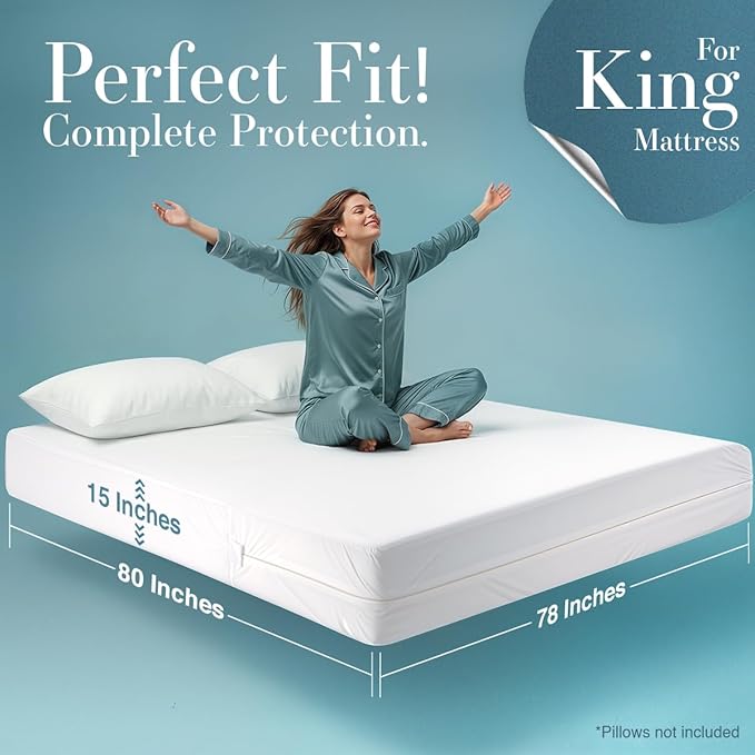 Utopia Bedding Mattress Protector Zippered King Size (Pack of 2), 100% Waterproof Bed Bug and Dust Mite Proof Mattress Encasement, Absorbent 6 Sided Mattress Cover