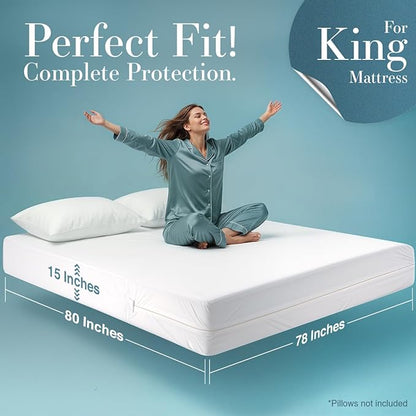 Utopia Bedding King Size Mattress Protector Zippered, 100% Waterproof Bed Bug and Dust Mite Proof Mattress Encasement, Absorbent 6 Sided Mattress Cover
