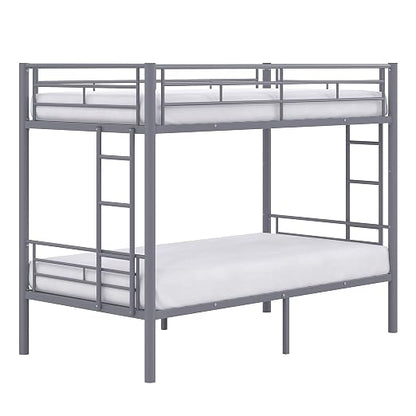 VECELO Metal Bunk Bed Twin Over Twin, Industrial Bunkbeds with Ladder and Full-Length Guardrail, Noise Free, No Boxing Spring Needed, Grey