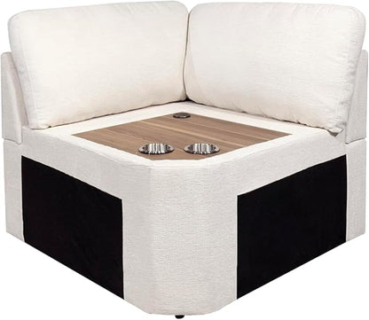 Ball & Cast 127" Oversized Modular Sectional Sofa L-Shaped,Large Chenille Upholstered Couch 7 Seat with Ottoman,Cup Holders & USB Ports,Comfty Sectionals W/Pillows & Storage Box,for Living Room,Beige