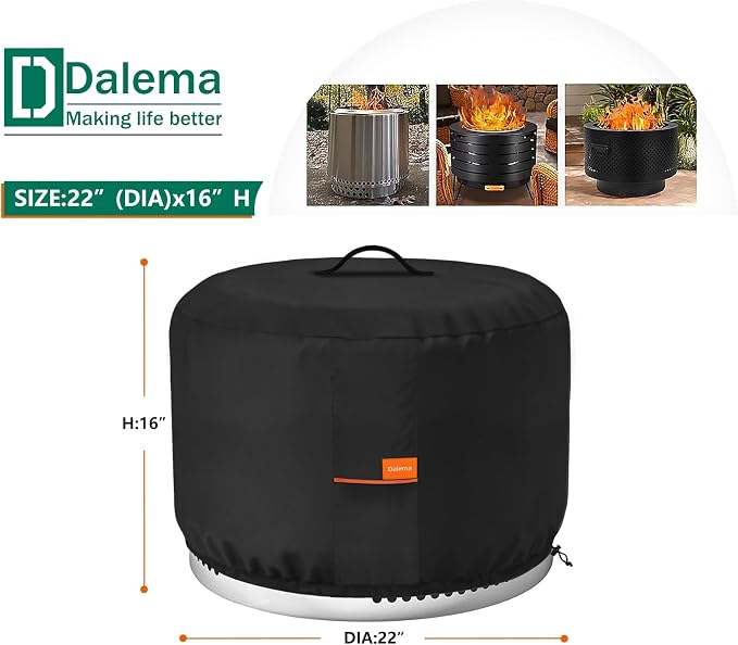 Round Fire Pit Cover,Outdoor 600D Heavy Duty 100% Waterproof Tear-Resistant Solo Stove Bonfire Firepit Covers,Patio Weatherproof Fire Pits Cover for Solo Stove Bonfire,Black
