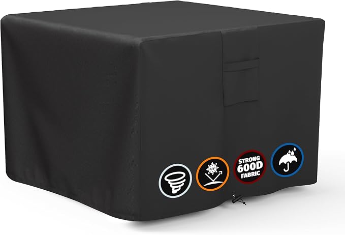 SHINESTAR Fire Pit Cover Square, Fits for 28-30 Inch Fire Pit Table, 600D Heavy Duty Fabric, Waterproof and Windproof, 30 x 30 x 24 Inches, Black