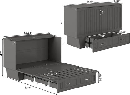 AFI, Nantucket Queen Murphy Bed Chest with Mattress, Storage Drawer and Built-In USB Charger, Grey